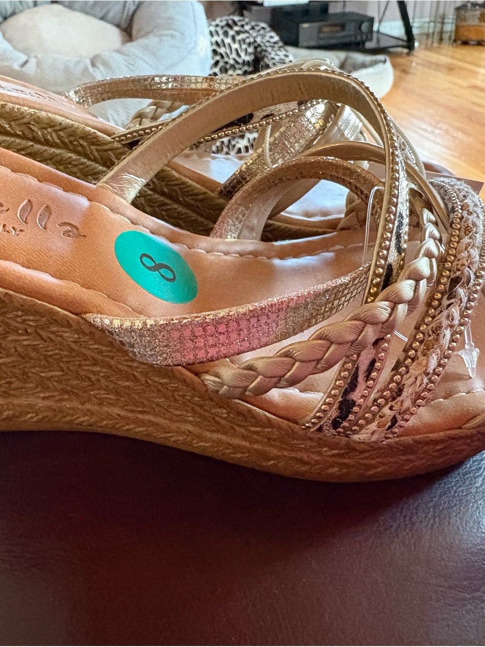 MARELLA Gold Strappy Braided Wedge Mules - Picture 8 of 8